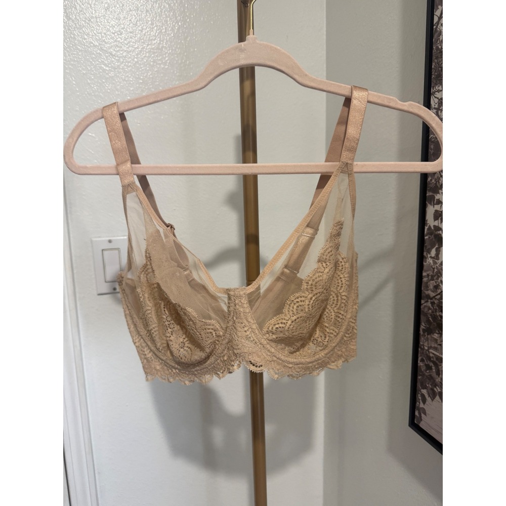 HSIA Women Nude Lace Sheer Mesh Unlined Underwire Bra 34G FBD0092NAN New